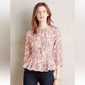 Moulinette Soeurs Anthropologie Size 10 Red Floral Cotton/Silk Amelie Blouse